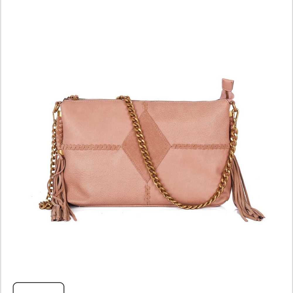 NWT Jessica Simpson Blush Pink Leather Tassel Crossbody with Gold Chain